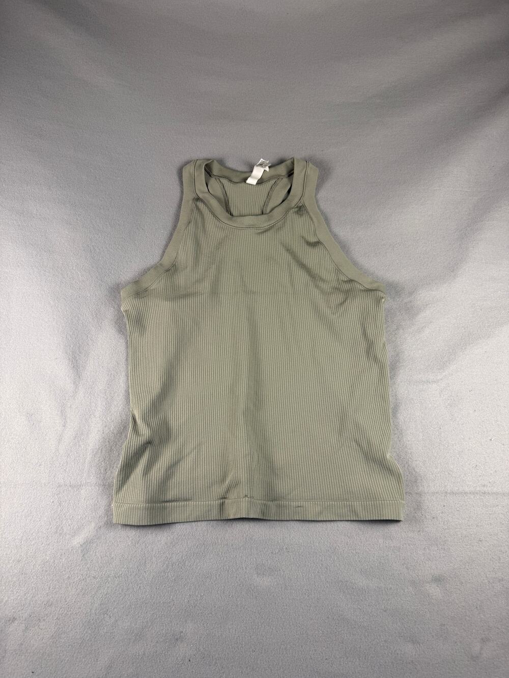 Athleta Renew Tank Top Womens XL Green Rib Knit Racerback Seamless High Neck